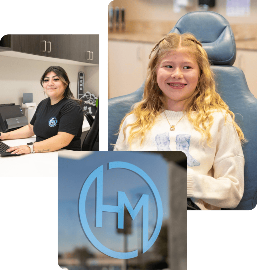 collage of patients smiling with braces